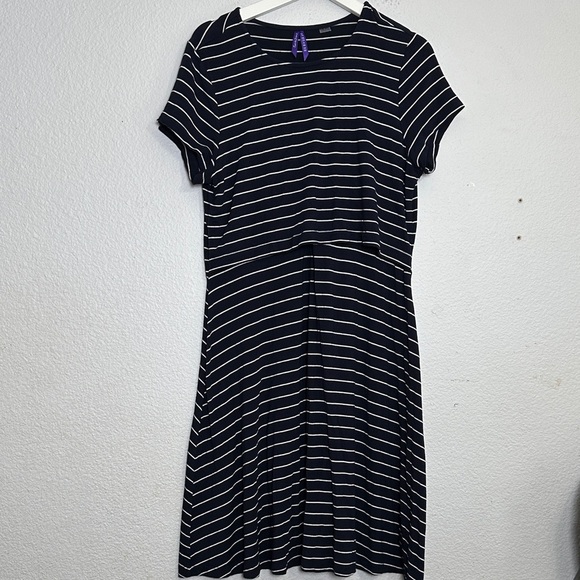 Seraphine Navy White Striped Fit & Flare Maternity Nursing Dress Rowan Size 12 - Picture 2 of 14